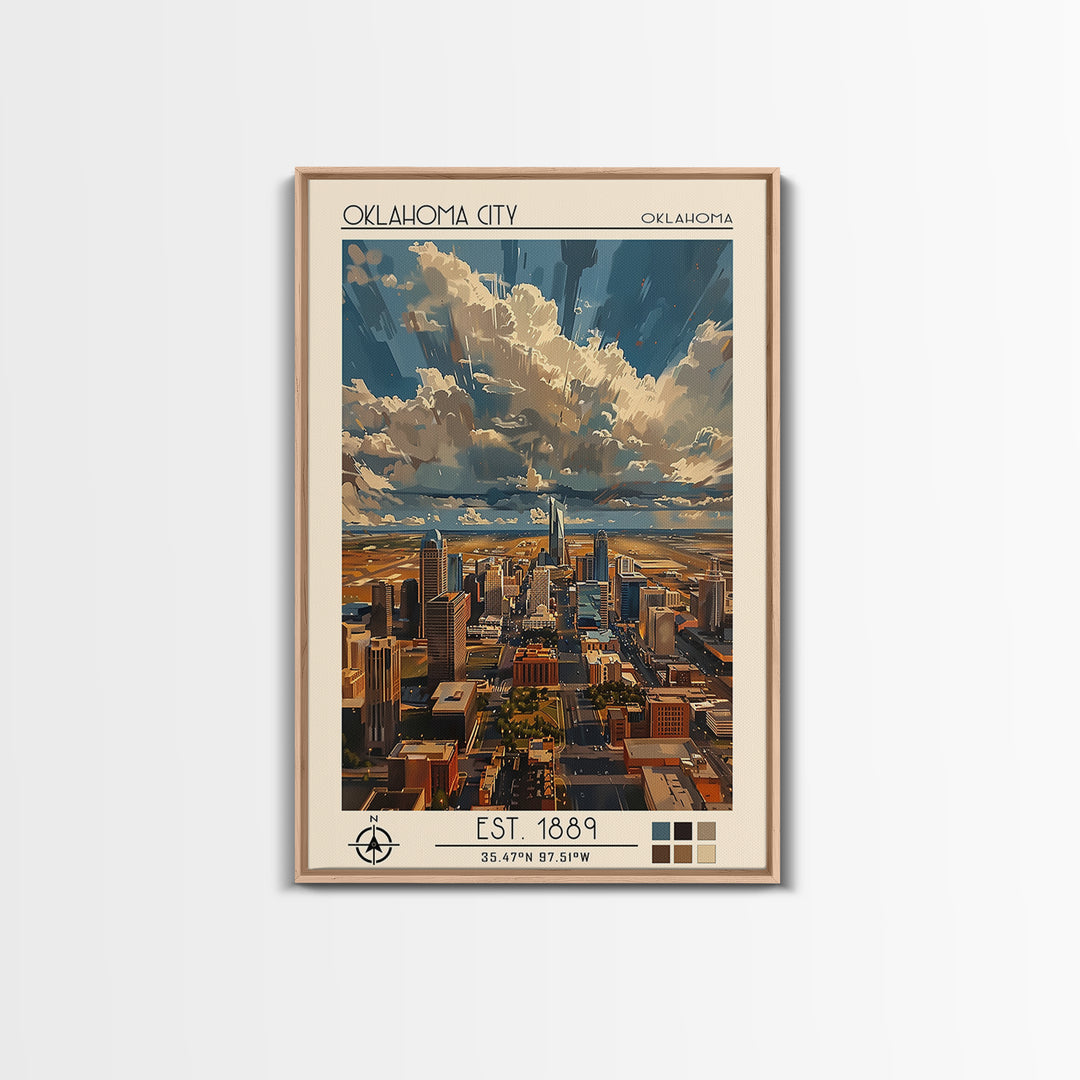 Oklahoma City Travel Poster, Framed Canvas Print, Travel Art Print, Modern Wall Decor, Retro Wall Art, Poster Print, Travel Wall Art