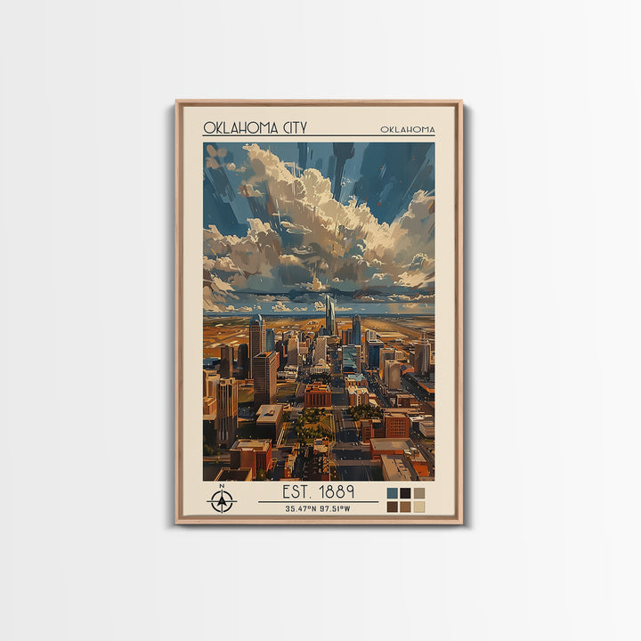 Oklahoma City Travel Poster, Framed Canvas Print, Travel Art Print, Modern Wall Decor, Retro Wall Art, Poster Print, Travel Wall Art