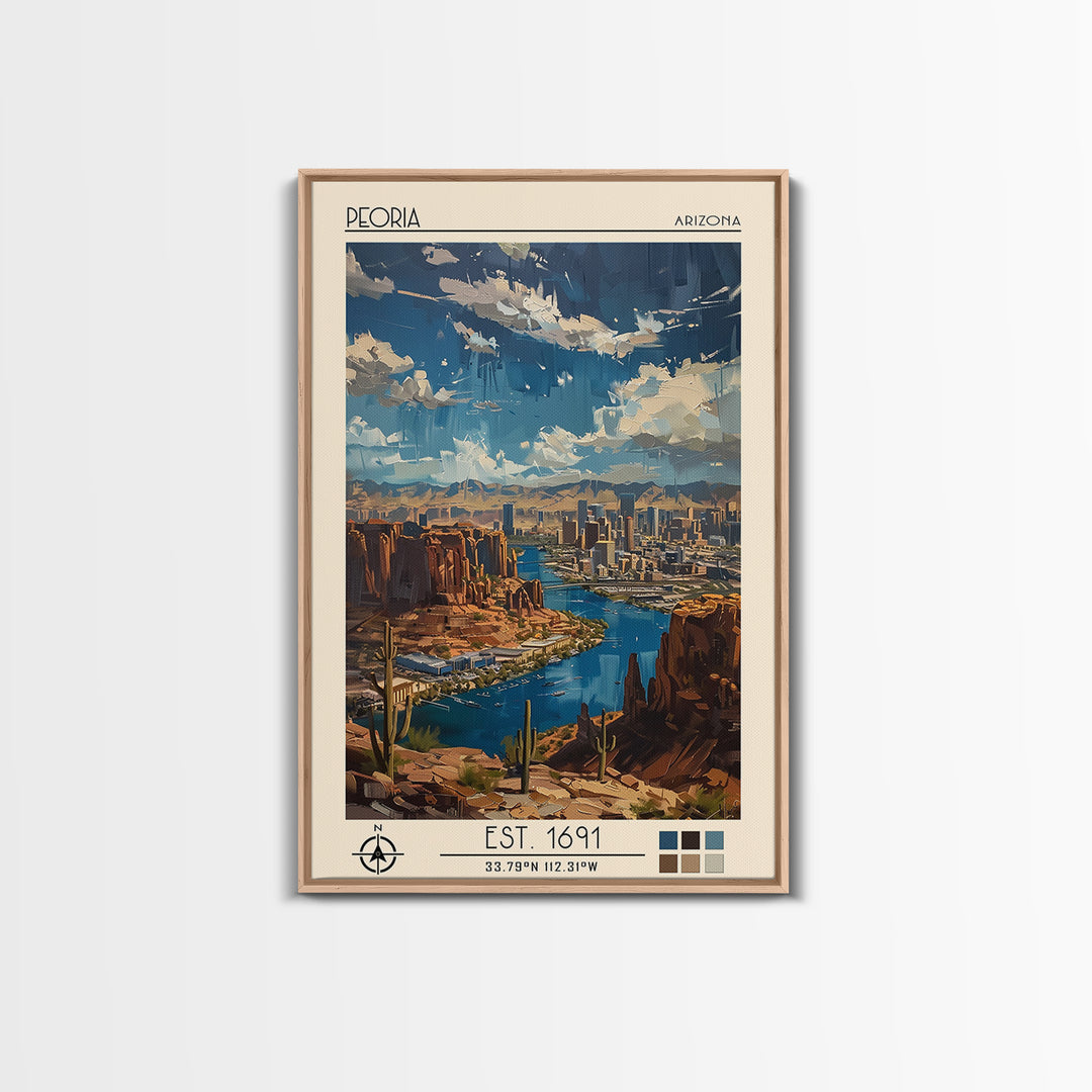 Peoria Travel Poster, Canvas Print, City Travel Poster, Travel Wall Decor, City Wall Art, Mid Century Wall Art, Living Room Wall Art