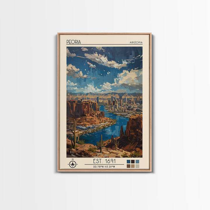 Peoria Travel Poster, Canvas Print, City Travel Poster, Travel Wall Decor, City Wall Art, Mid Century Wall Art, Living Room Wall Art