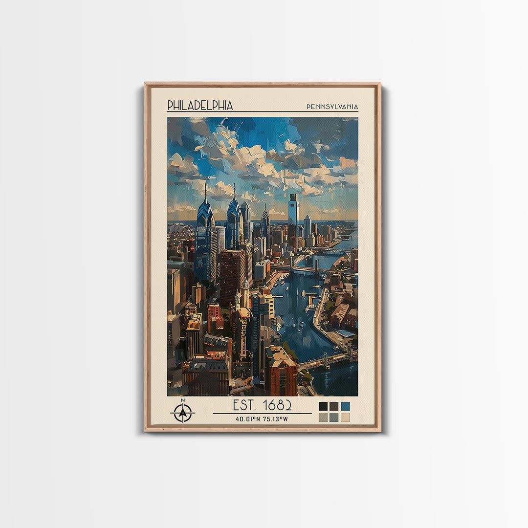 Philadelphia Travel Poster, Framed Canvas Print, City Art Print, Travel Wall Art, City Illustration, Modern Wall Decor, Poster Print