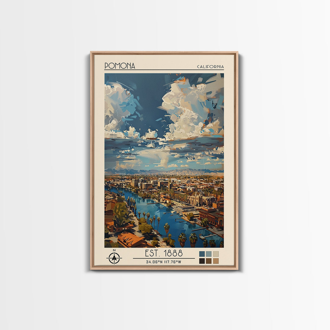Pomona Travel Poster, Canvas Print, Retro Wall Art, Travel Print, Vintage Travel, City Illustration, Art Print, Mid Century Wall Art