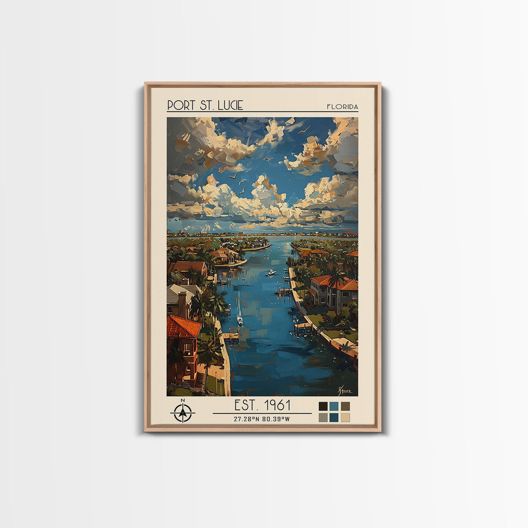 Port St Lucie Travel Poster, Framed Canvas Print, Travel Prints, Landscape Art, Travel Posters, Home Office Decor, City Illustration