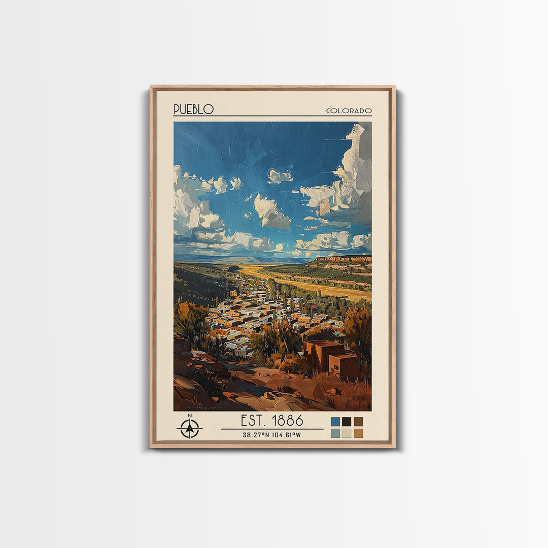 Pueblo Travel Poster, Framed Canvas Print, City Art Print, Travel Wall Art, Vintage Posters, Retro Wall Art, Wall Art, Landscape Art