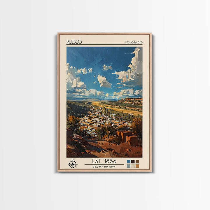 Pueblo Travel Poster, Framed Canvas Print, City Art Print, Travel Wall Art, Vintage Posters, Retro Wall Art, Wall Art, Landscape Art