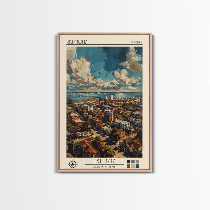 Richmond Travel Poster, Framed Canvas Print, Travel Wall Art, City Wall Art, Wall Art, Colorful Wall Art, Home Decor, City Art Print