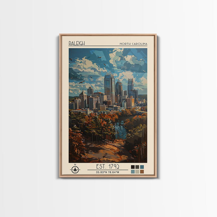 Raleigh Travel Poster, Framed Canvas Print, Retro Wall Art, Travel Print, Gallery Wall Set, Mid Century Wall Art, Vintage Travel Art