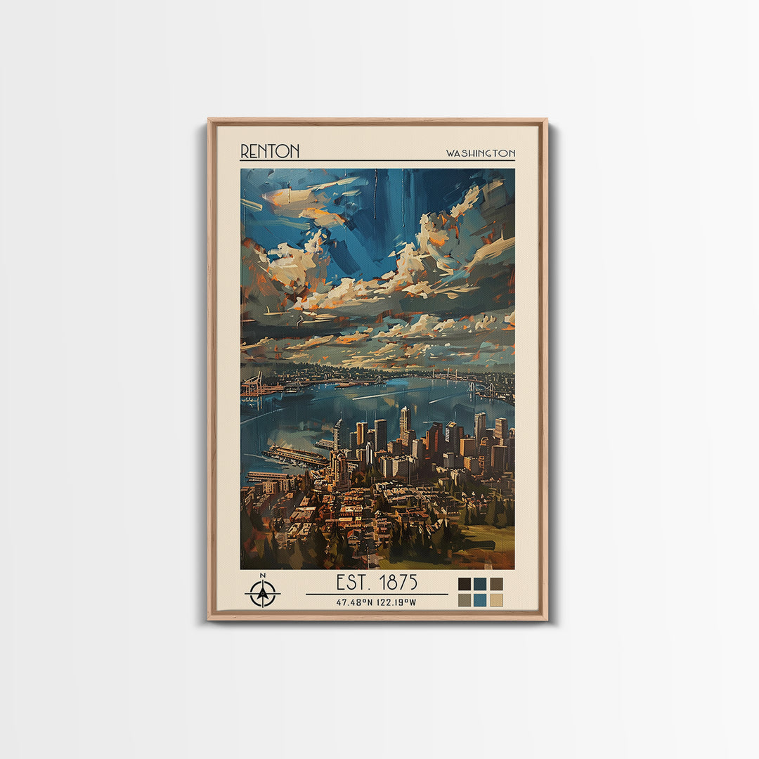 Renton Travel Poster, Canvas Print, City Art Print, Travel Wall Art, Fine Art Print, Landscape Art, Retro Wall Art, Gallery Wall Set