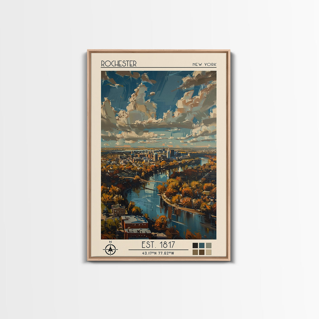 Rochester Travel Poster, Canvas Print, City Travel Poster, Vintage City Poster, Travel Art Print, Wanderlust Gift, City Illustration