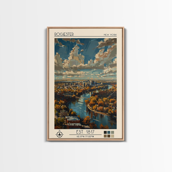 Rochester Travel Poster, Canvas Print, City Travel Poster, Vintage City Poster, Travel Art Print, Wanderlust Gift, City Illustration