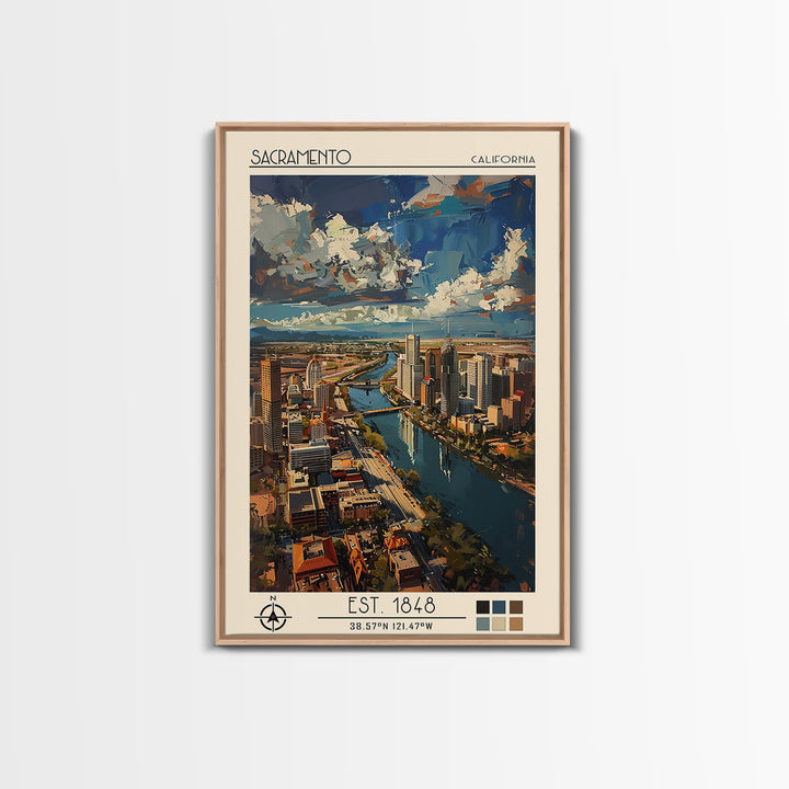 Sacramento Travel Poster, Framed Canvas Print, Travel Art Print, Modern Wall Decor, Retro Travel Print, Art Print, Colorful Wall Art
