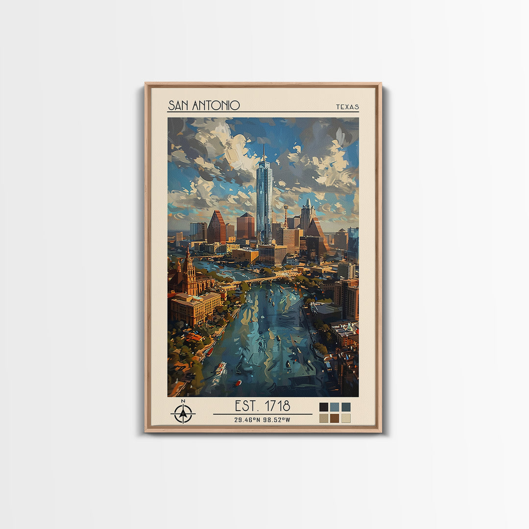 San Antonio Travel Poster, Framed Canvas Print, Travel Wall Decor, Minimalist Poster, Retro Travel Print, Home Decor, Retro Wall Art