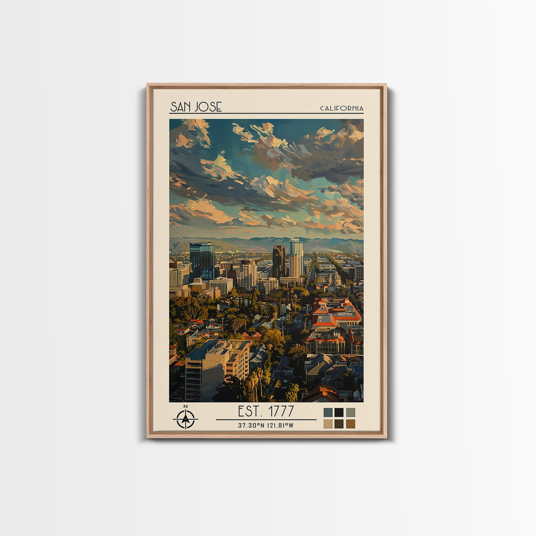 San Jose Travel Poster, Canvas Print, Retro Travel Poster, City Wall Art, Retro Wall Art, Vintage Travel Print, Living Room Wall Art