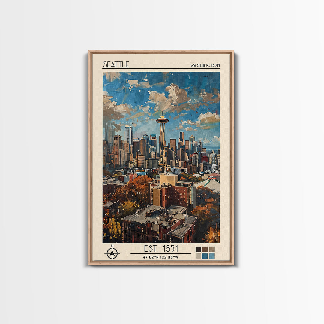 Seattle Travel Poster, Canvas Print, City Art Print, Travel Wall Art, Retro Travel Poster, Wanderlust Gift, Home Decor, Travel Decor