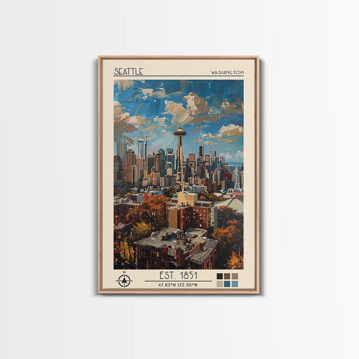 Seattle Travel Poster, Canvas Print, City Art Print, Travel Wall Art, Retro Travel Poster, Wanderlust Gift, Home Decor, Travel Decor
