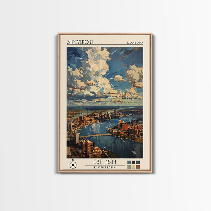 Shreveport Travel Poster, Framed Canvas Print, Travel Wall Art, City Wall Art, Retro Travel Print, Poster Print, Vintage City Poster