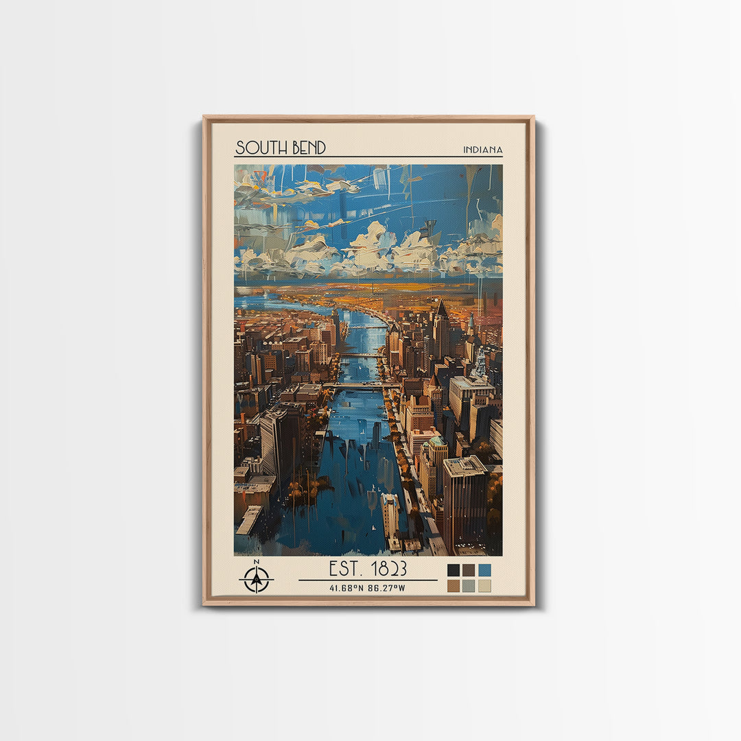 South Bend Travel Poster, Canvas Print, Retro Travel Poster, City Wall Art, City Travel Poster, Mid Century Wall Art, Fine Art Print