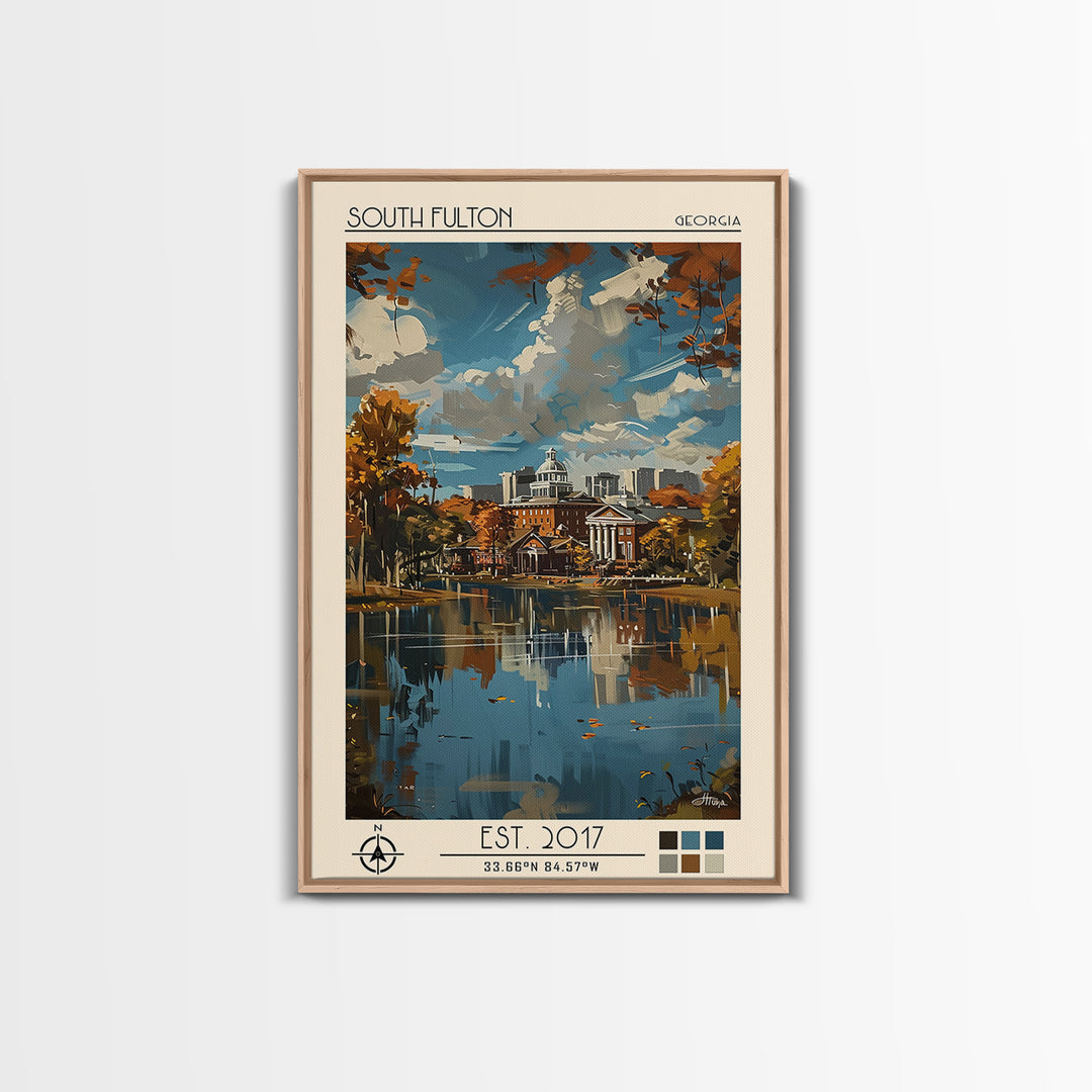 South Fulton Travel Poster, Framed Canvas Print, Retro Travel Poster, City Wall Art, Retro Travel Print, Wanderlust Gift, Poster Art