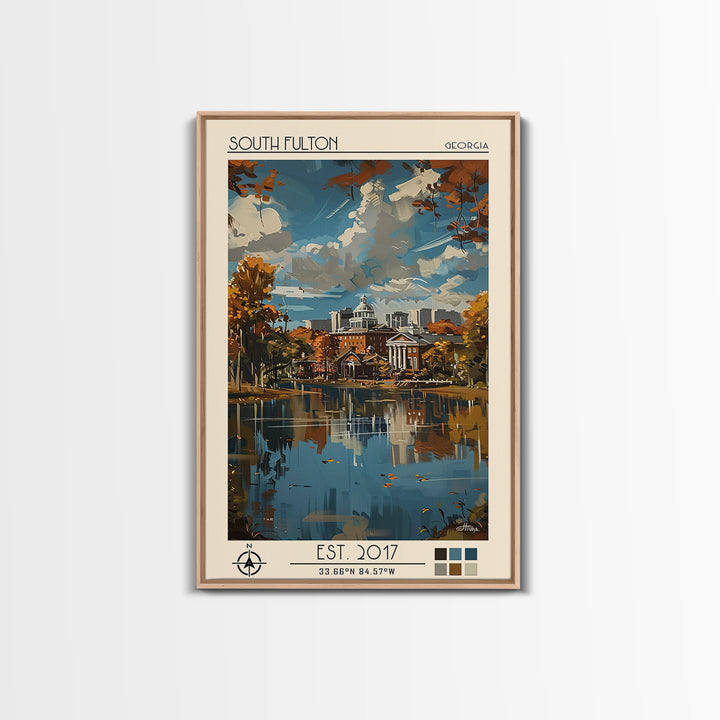 South Fulton Travel Poster, Framed Canvas Print, Retro Travel Poster, City Wall Art, Retro Travel Print, Wanderlust Gift, Poster Art