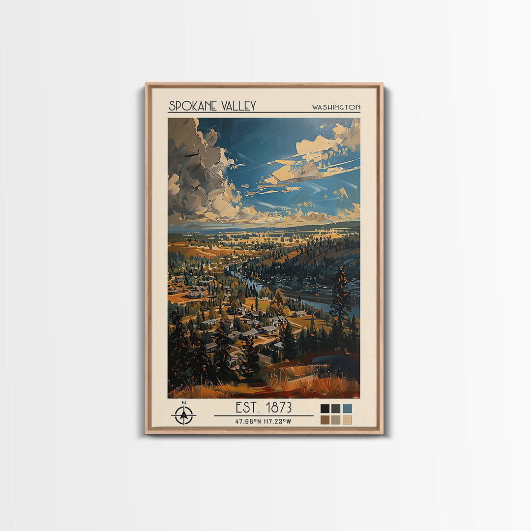 Spokane Valley Travel Poster, Framed Canvas Print, Poster Print, Travel Wall Art, Landscape Art, Vintage Travel Art, Vintage Posters