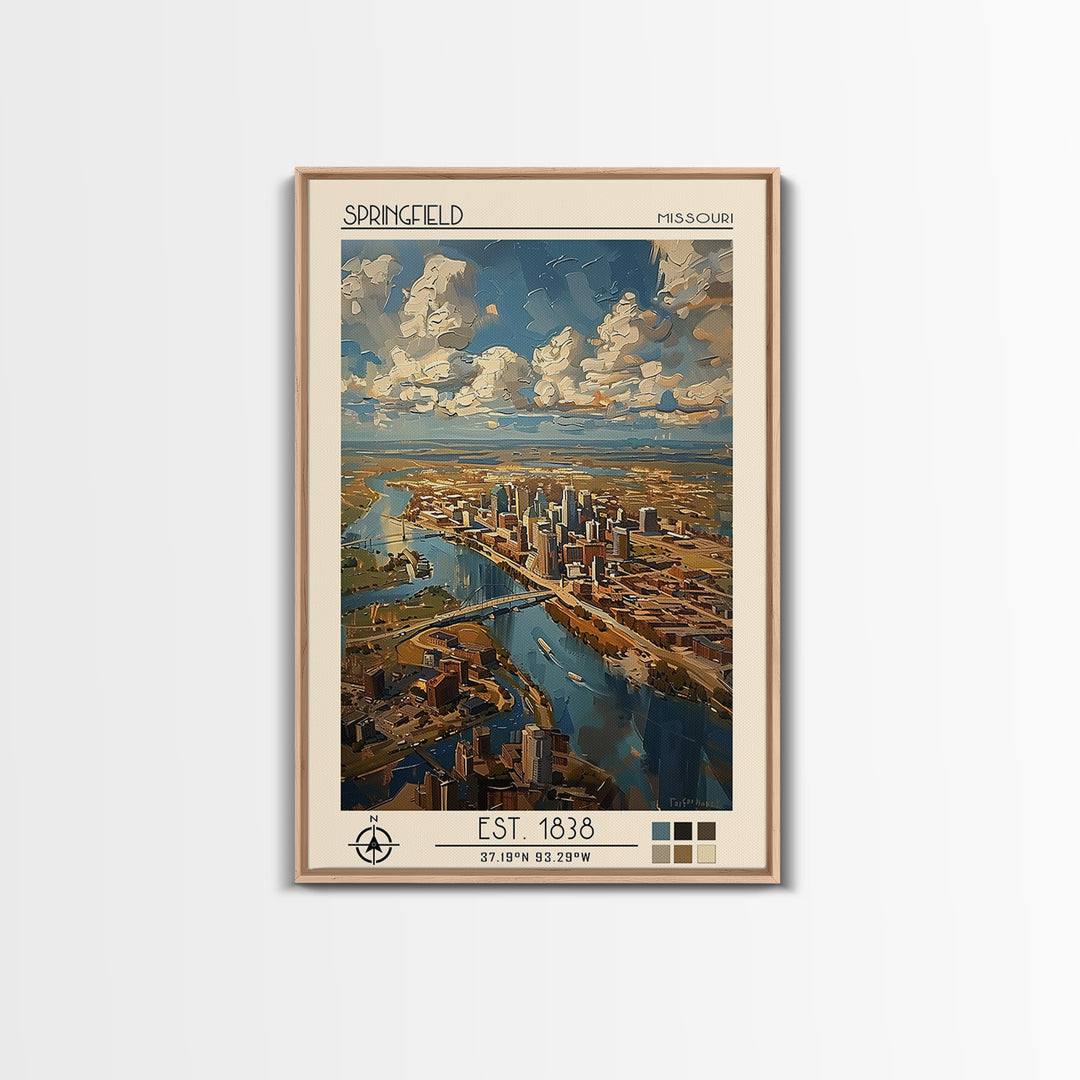 Springfield Missouri Travel Poster, Framed Canvas Print, Vintage Travel Print, City Wall Art, City Illustration, Retro Travel Poster