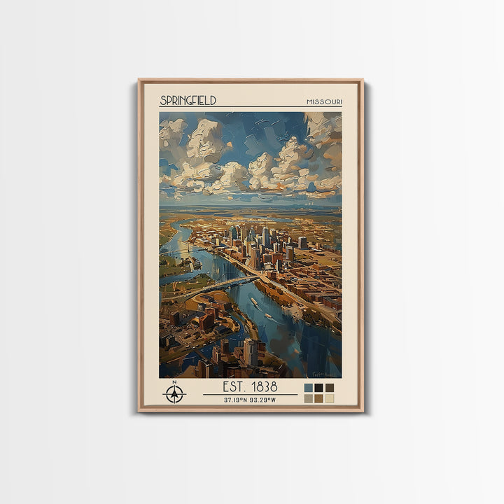 Springfield Missouri Travel Poster, Framed Canvas Print, Vintage Travel Print, City Wall Art, City Illustration, Retro Travel Poster