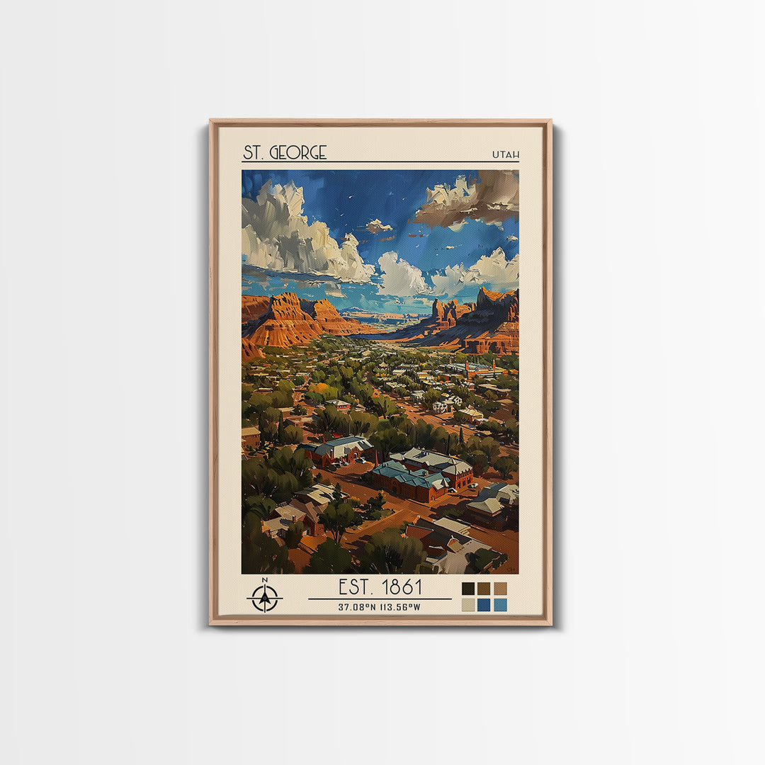 St George Travel Poster, Framed Canvas Print, City Travel Poster, Travel Wall Decor, Travel Print, City Art Print, City Illustration