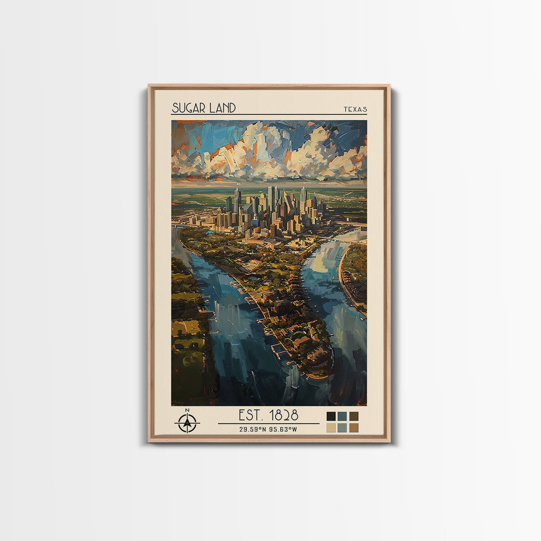 Sugar Land Travel Poster, Canvas Print, City Travel Poster, Travel Wall Decor, Art Print, Landscape Art, Travel Wall Art, Poster Art