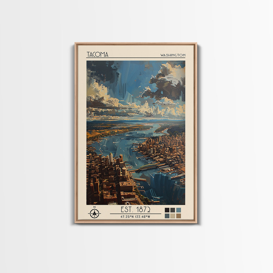 Tacoma Travel Poster, Framed Canvas Print, Vintage Travel Print, City Wall Art, Living Room Wall Art, Travel Print, Travel Art Print