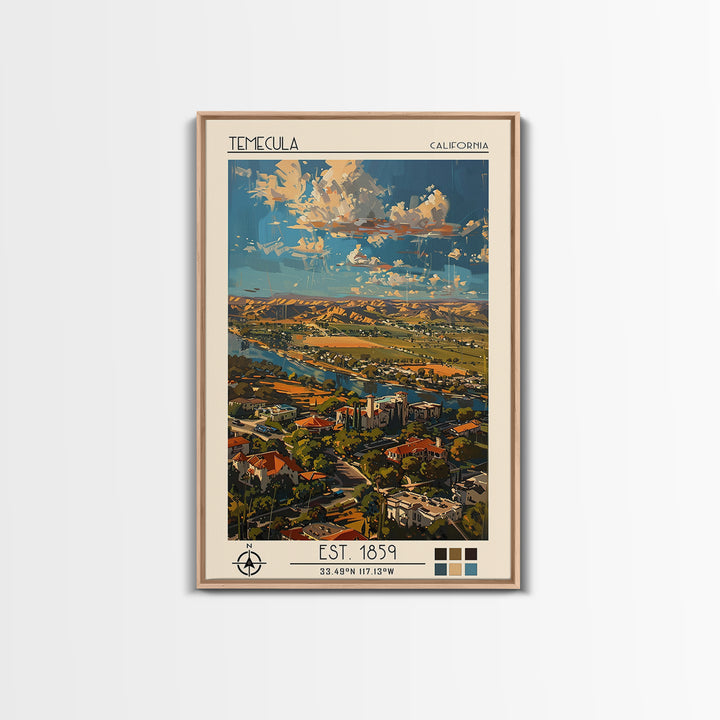 Temecula Travel Poster, Framed Canvas Print, Vintage Travel Print, City Wall Art, Poster Art, Vintage Travel Art, Retro Travel Print