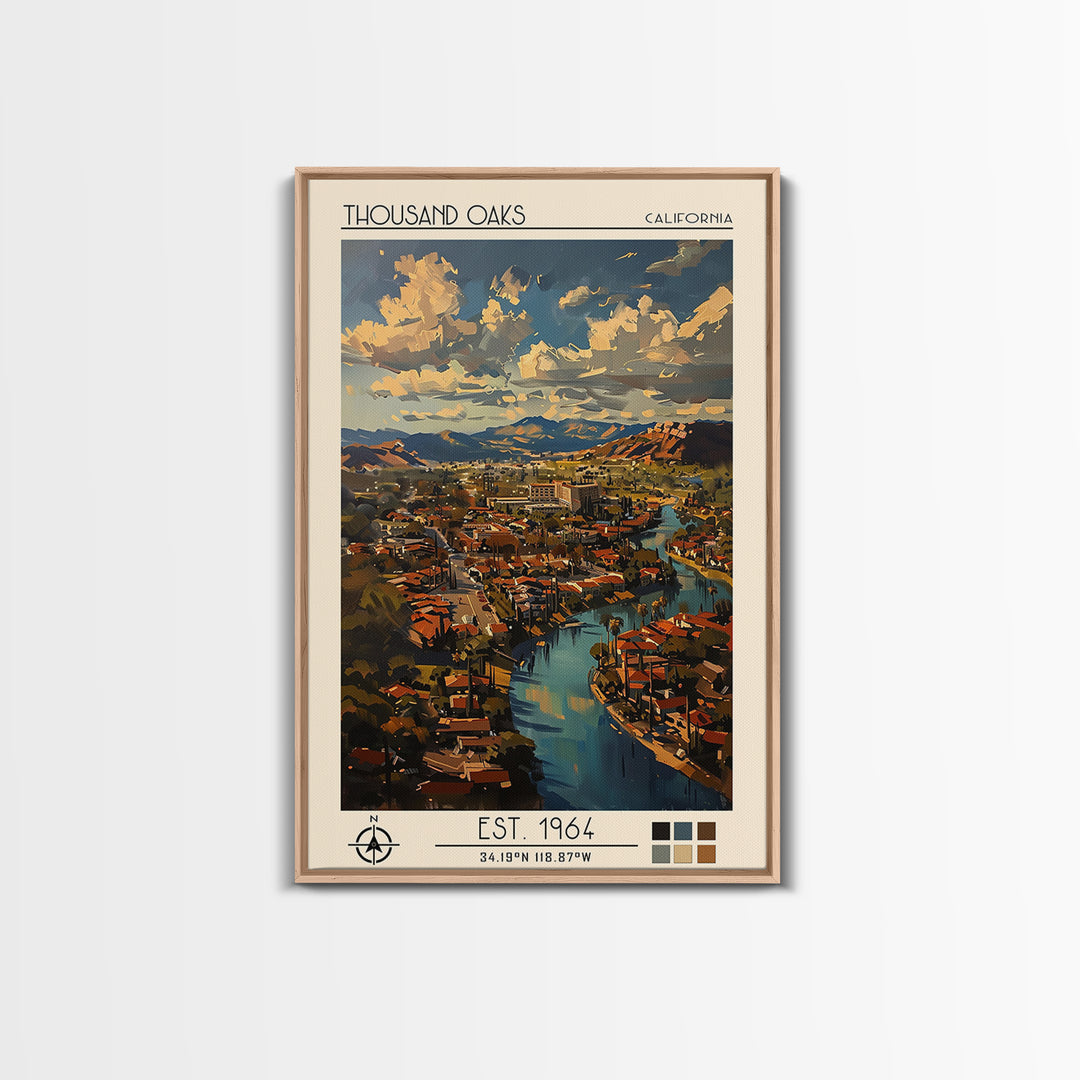 Thousand Oaks Travel Poster, Framed Canvas Print, City Travel Poster, Travel Wall Art, Landscape Art, Travel Posters, Vintage Poster