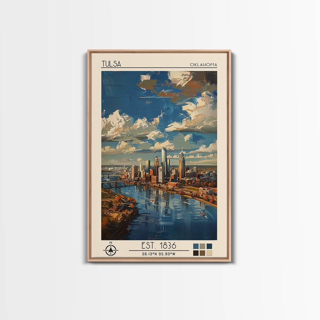Tulsa Travel Poster, Framed Canvas Print, Retro Travel Poster, City Wall Art, Travel Print, Travel Wall Art, Wall Art, Landscape Art