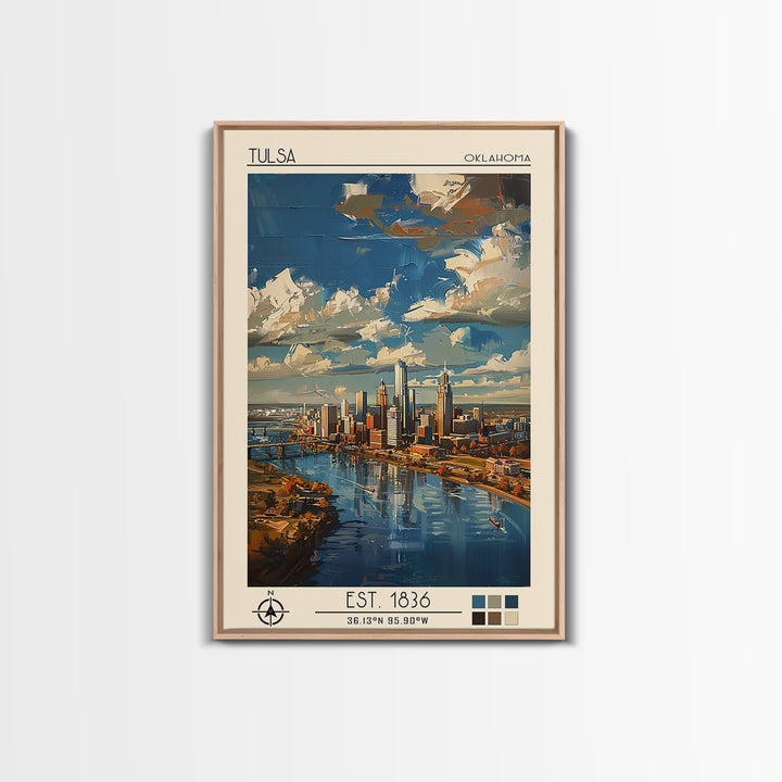 Tulsa Travel Poster, Framed Canvas Print, Retro Travel Poster, City Wall Art, Travel Print, Travel Wall Art, Wall Art, Landscape Art