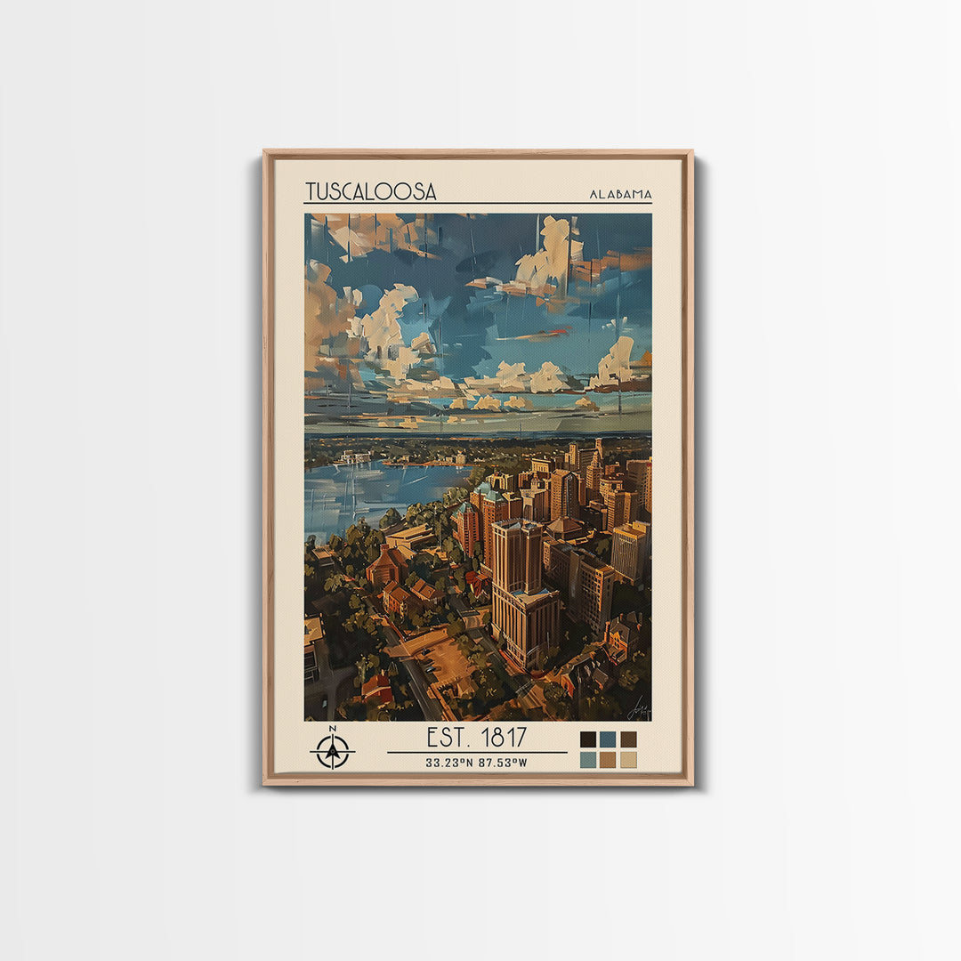 Tuscaloosa Travel Poster, Canvas Print, City Travel Poster, Travel Wall Art, Home Office Decor, Travel Posters, Watercolor Cityscape