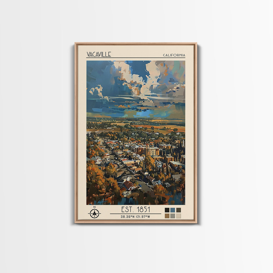 Vacaville Travel Poster, Framed Canvas Print, Travel Prints, Landscape Art, Vintage Travel Art, Vintage City Poster, Vintage Posters
