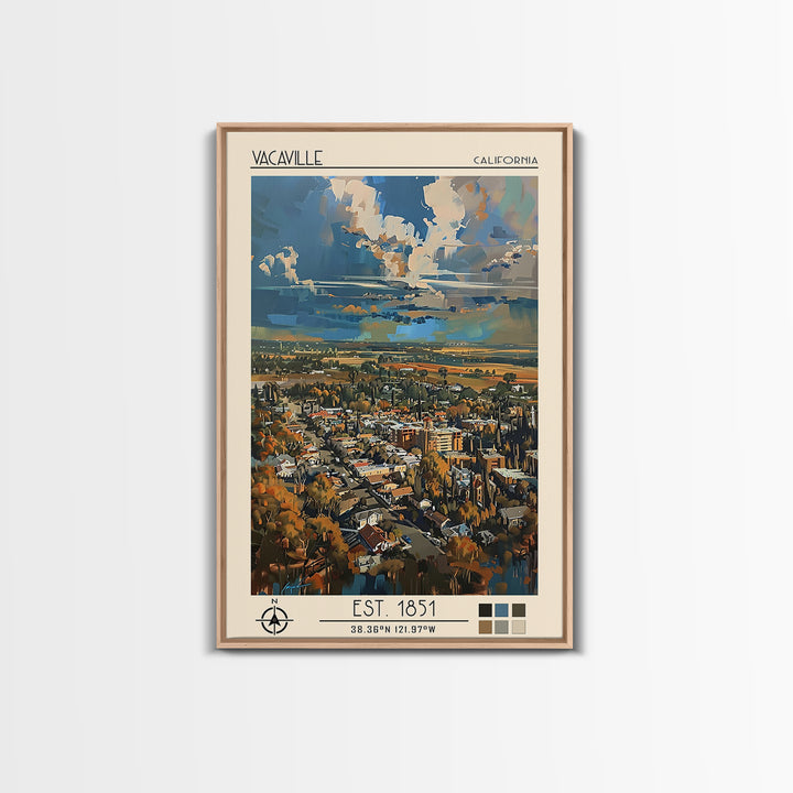 Vacaville Travel Poster, Framed Canvas Print, Travel Prints, Landscape Art, Vintage Travel Art, Vintage City Poster, Vintage Posters