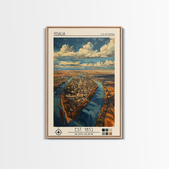 Visalia Travel Poster, Framed Canvas Print, City Travel Poster, Travel Wall Art, Retro Wall Art, Gallery Wall Set, City Illustration