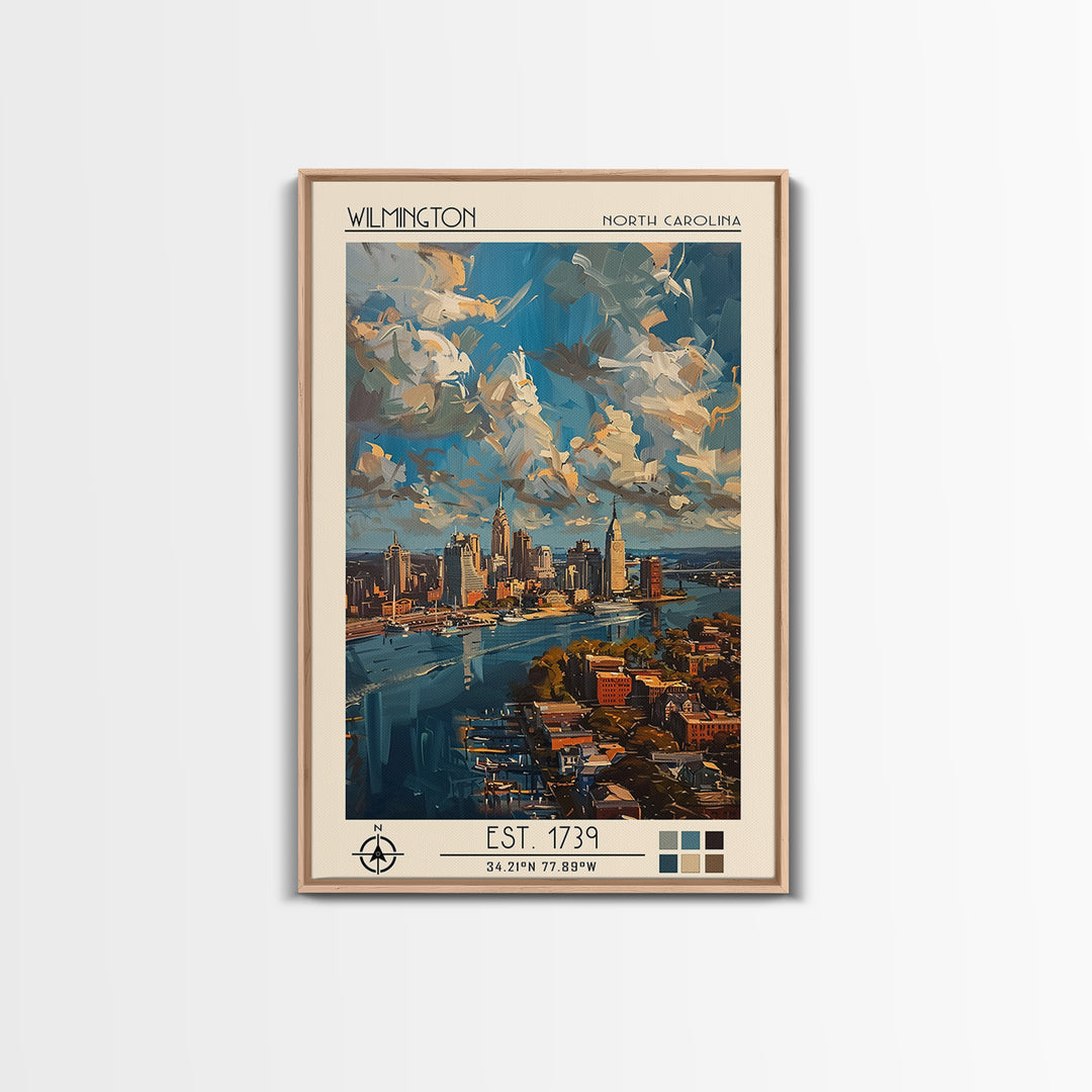 Wilmington Travel Poster, Framed Canvas Print, Travel Prints, Landscape Art, Travel Posters, Vintage City Poster, City Travel Poster