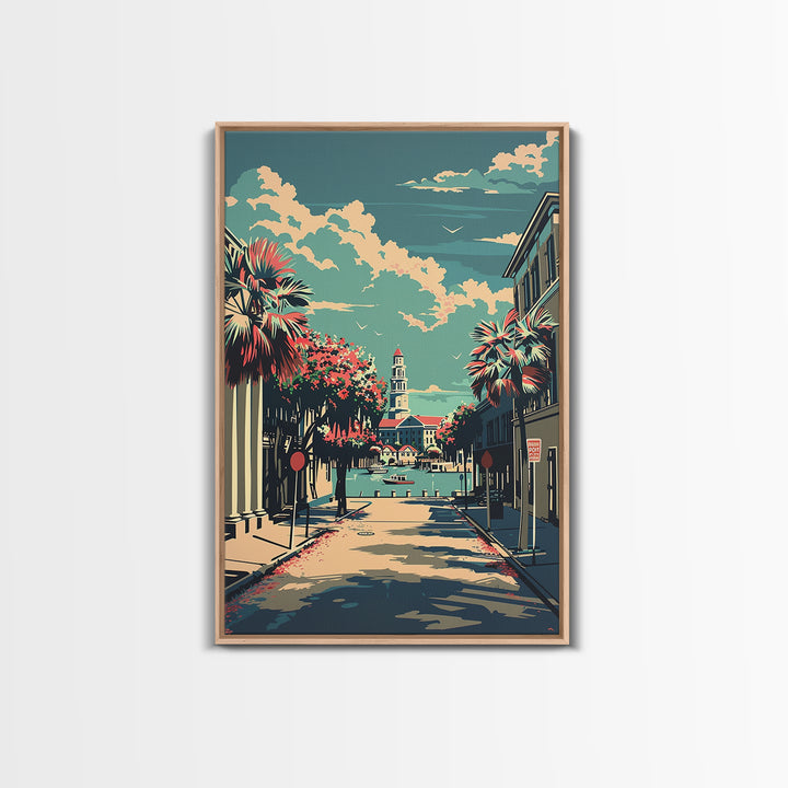 Charleston Travel Poster, Framed Canvas Print, City Travel Poster, Travel Wall Art, Travel Posters, Poster Art, Watercolor Cityscape