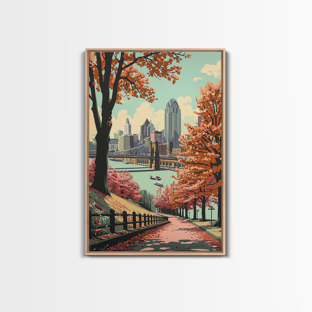 Cincinnati Travel Poster, Framed Canvas Print, Travel Wall Decor, Minimalist Poster, Fine Art Print, City Illustration, Travel Decor