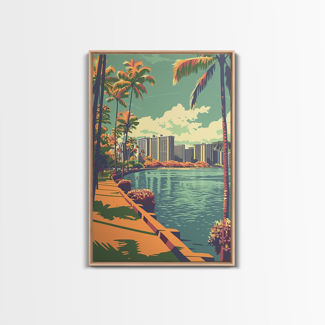 Honolulu Travel Poster, Framed Canvas Print, Travel Art Print, Modern Wall Decor, Travel Posters, Retro Wall Art, Retro Travel Print