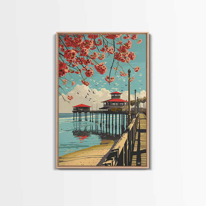 Huntington Beach Travel Poster, Canvas Print, Travel Wall Art, City Wall Art, Vintage City Poster, Travel Posters, Minimalist Poster