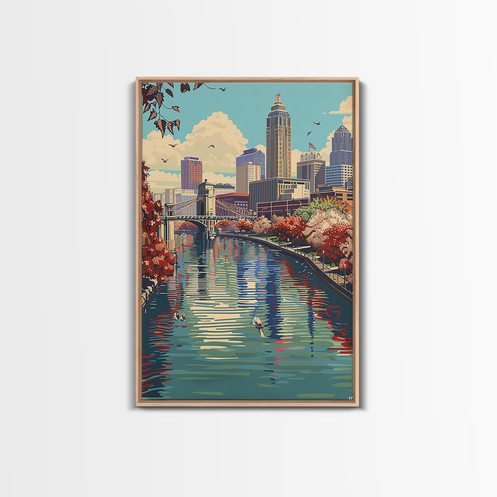 Indianapolis Travel Poster, Framed Canvas Print, Travel Prints, Landscape Art, Colorful Wall Art, Poster Art, Travel Decor, Wall Art