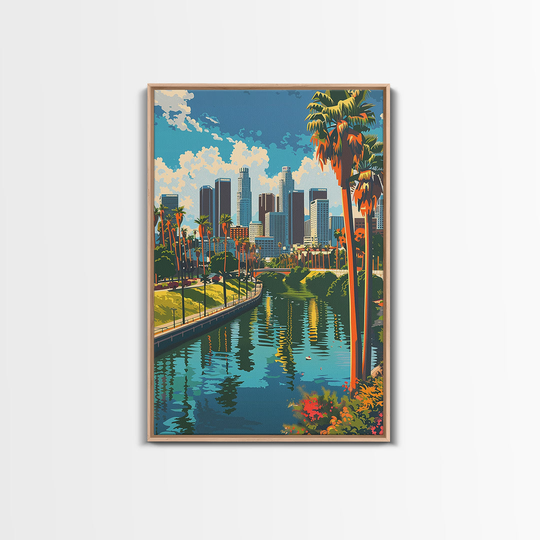 Los Angeles Travel Poster, Framed Canvas Print, City Art Print, Travel Wall Art, Art Print, Retro Travel Print, Vintage Travel Print