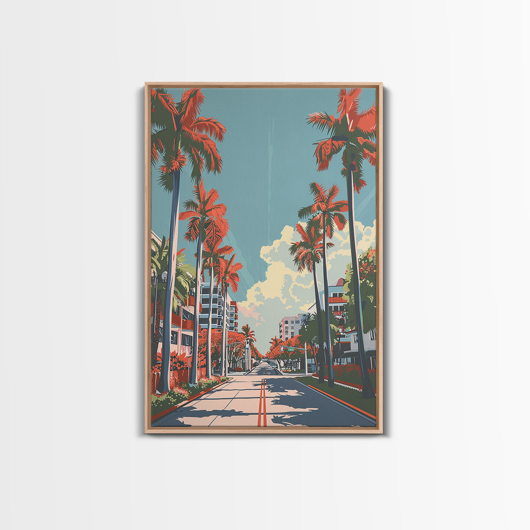 Miami Gardens Travel Poster, Framed Canvas Print, Vintage Travel Print, City Wall Art, Vintage Poster, Wanderlust Gift, Travel Print