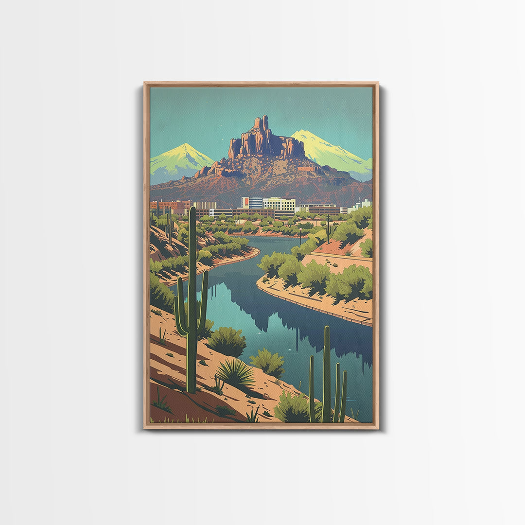 Peoria Travel Poster, Framed Canvas Print, Travel Prints, Landscape Art, Vintage Travel Print, City Illustration, City Travel Poster