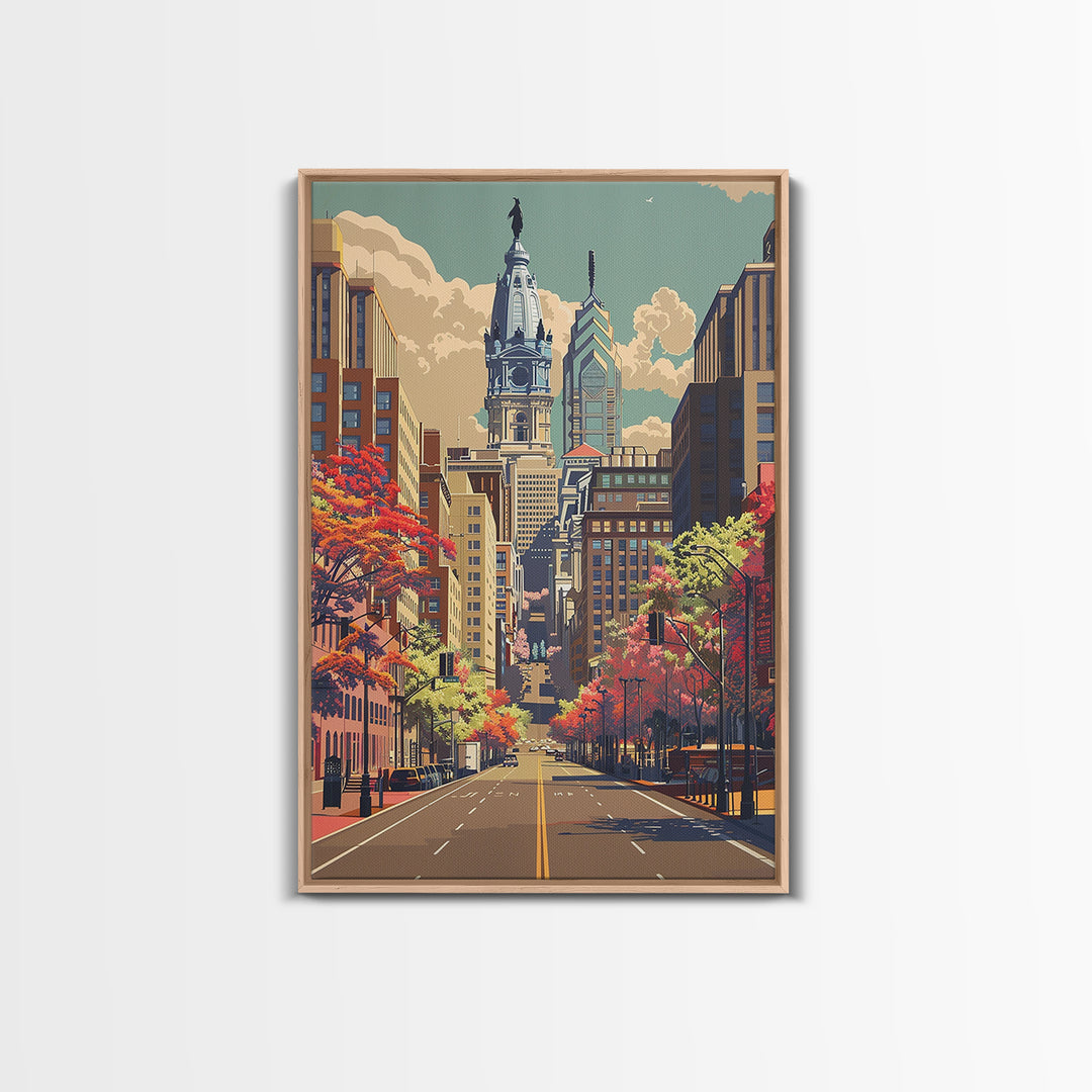 Philadelphia Travel Poster, Canvas Print, Retro Travel Poster, City Wall Art, Travel Art Print, Vintage Travel, Mid Century Wall Art