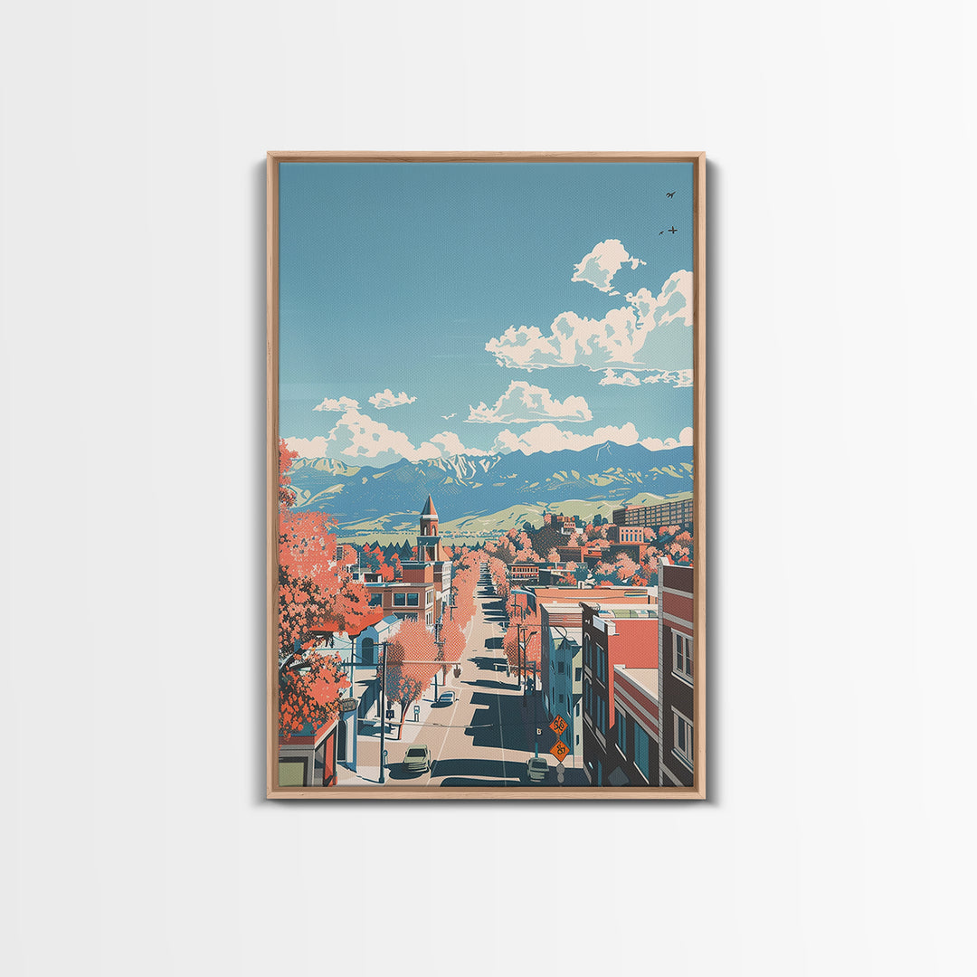 Pueblo Travel Poster, Framed Canvas Print, Travel Wall Decor, Minimalist Poster, City Art Print, City Illustration, Travel Art Print