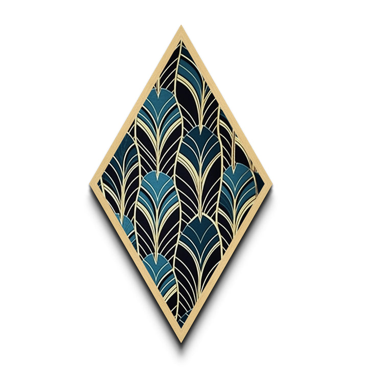 Teal Deco Leaves – Diamond Shaped Canvas Embossed Print Art Deco Wall Decor, Gold Foil Style, Geometric Pattern, Modern Glam Botanical Print