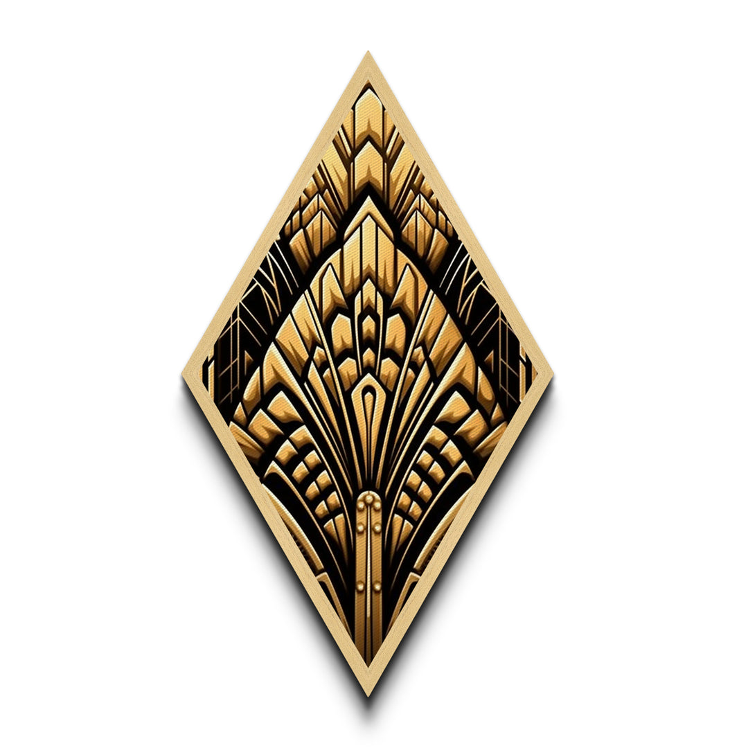 Deco Gold Fanburst – Diamond Shaped Canvas Textured Print Art Deco Wall Decor, Bold Glamorous Geometric Gold Pattern, Great Gatsby Accent